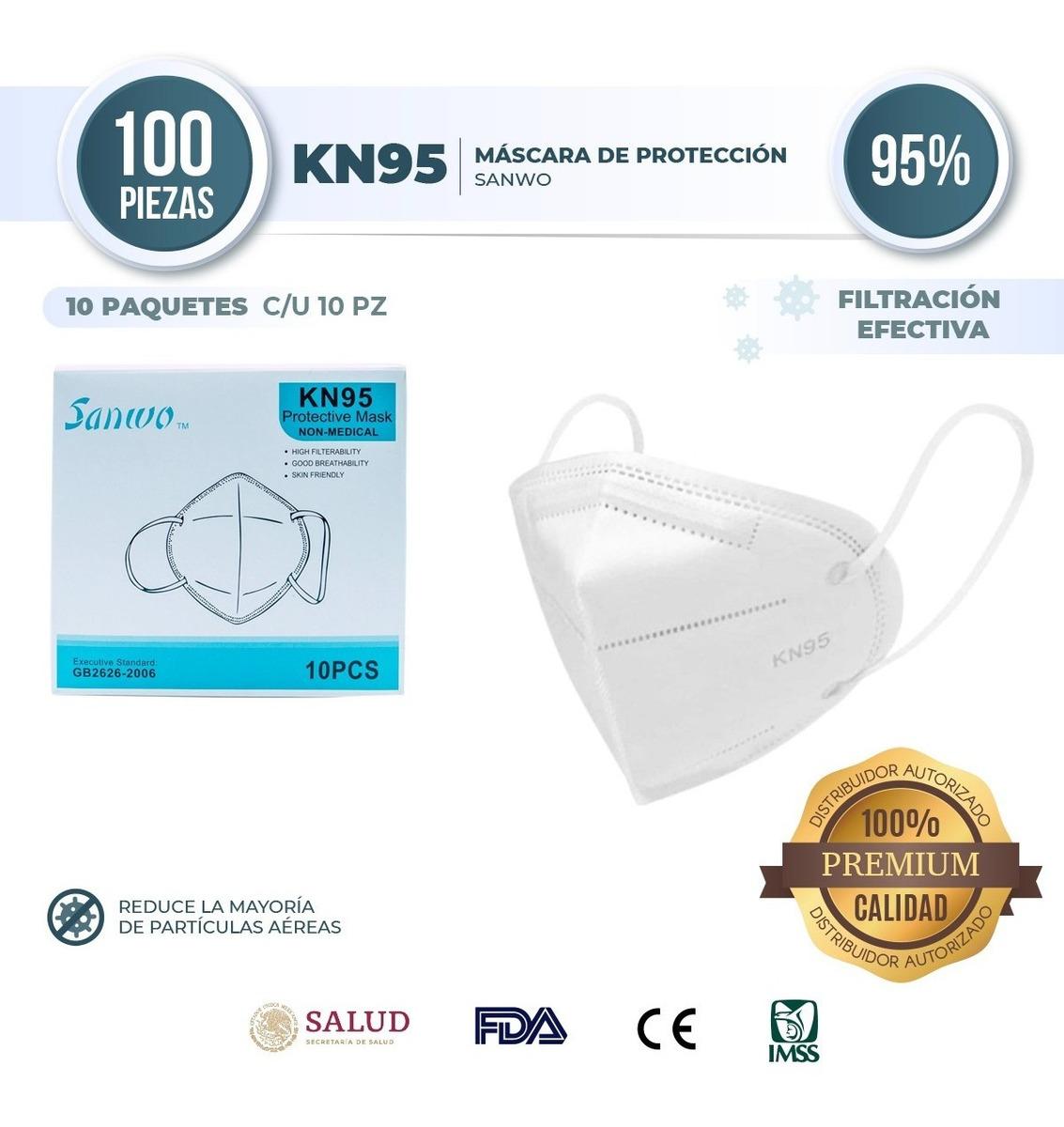 Foto 3 | Cubrebocas KN95 Sanwo color Blanco Certificado Ajuste Nasal 100 Piezas Desechables Cofepris