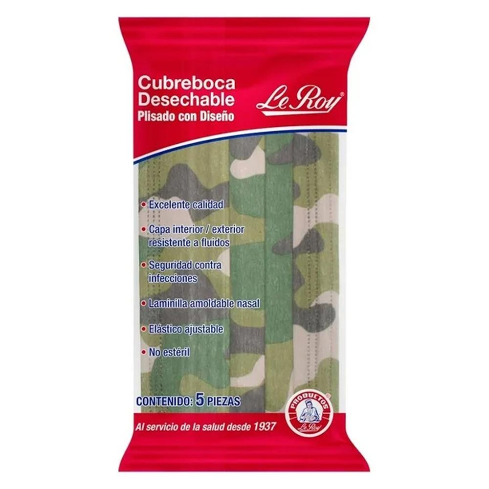 Cubrebocas Desechable Le Roy Camuflajeado 5 Piezas