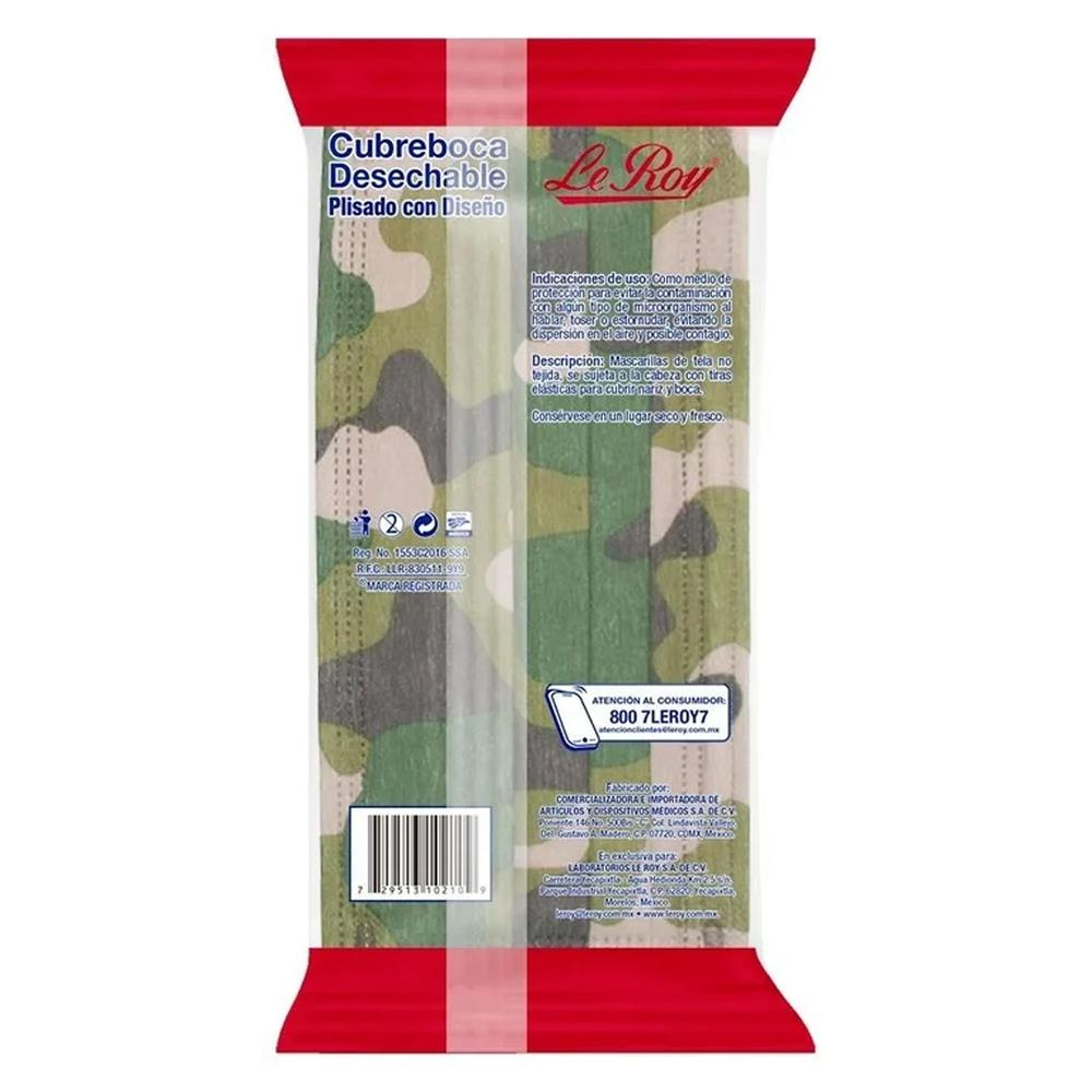 Foto 2 | Cubrebocas Desechable Le Roy Camuflajeado 5 Piezas
