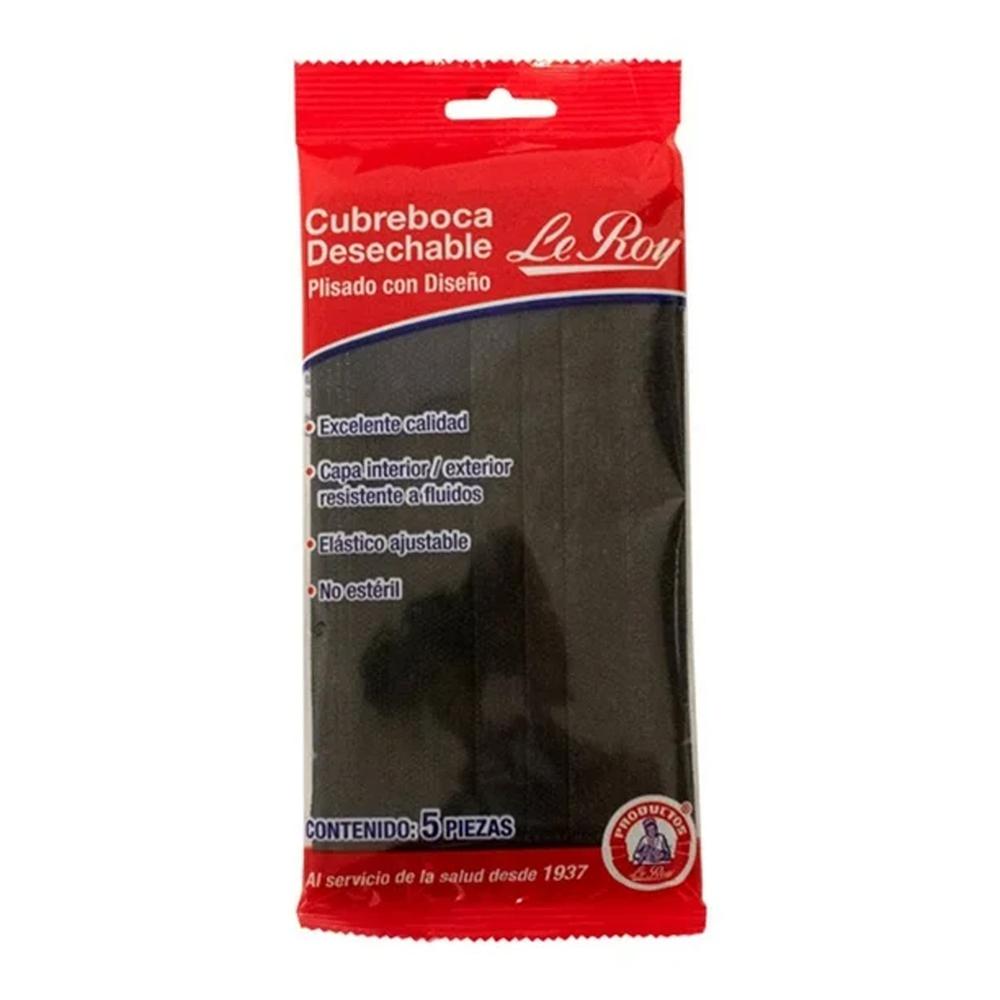Foto 1 | Cubrebocas Desechable Le Roy Plisado Negro 5 Piezas
