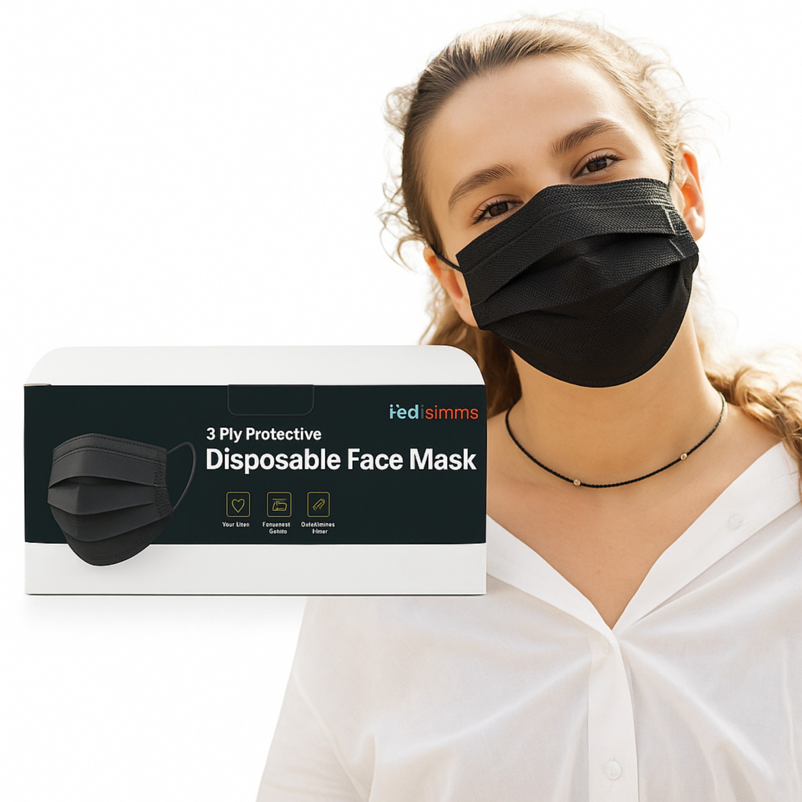 Foto 1 | Mascarillas Faciales Cubre Bocas Negras Desechables | 3 Capas Con Puente Nasal Y Elásticos Suaves | Protección