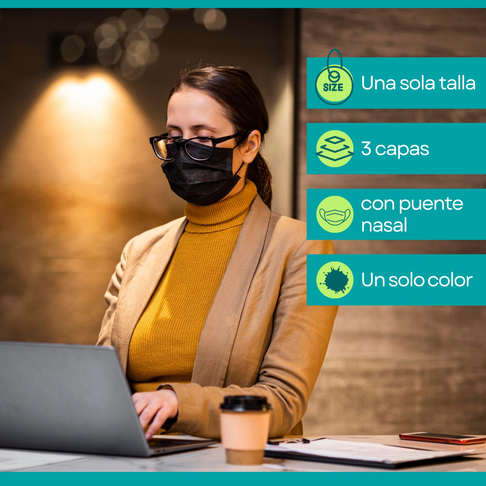 Foto 4 pulgar | Mascarillas Faciales Cubre Bocas Negras Desechables | 3 Capas Con Puente Nasal Y Elásticos Suaves | Protección