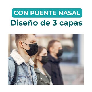Foto 4 | Mascarillas Faciales Cubre Bocas Negras Desechables | 3 Capas Con Puente Nasal Y Elásticos Suaves | Protección