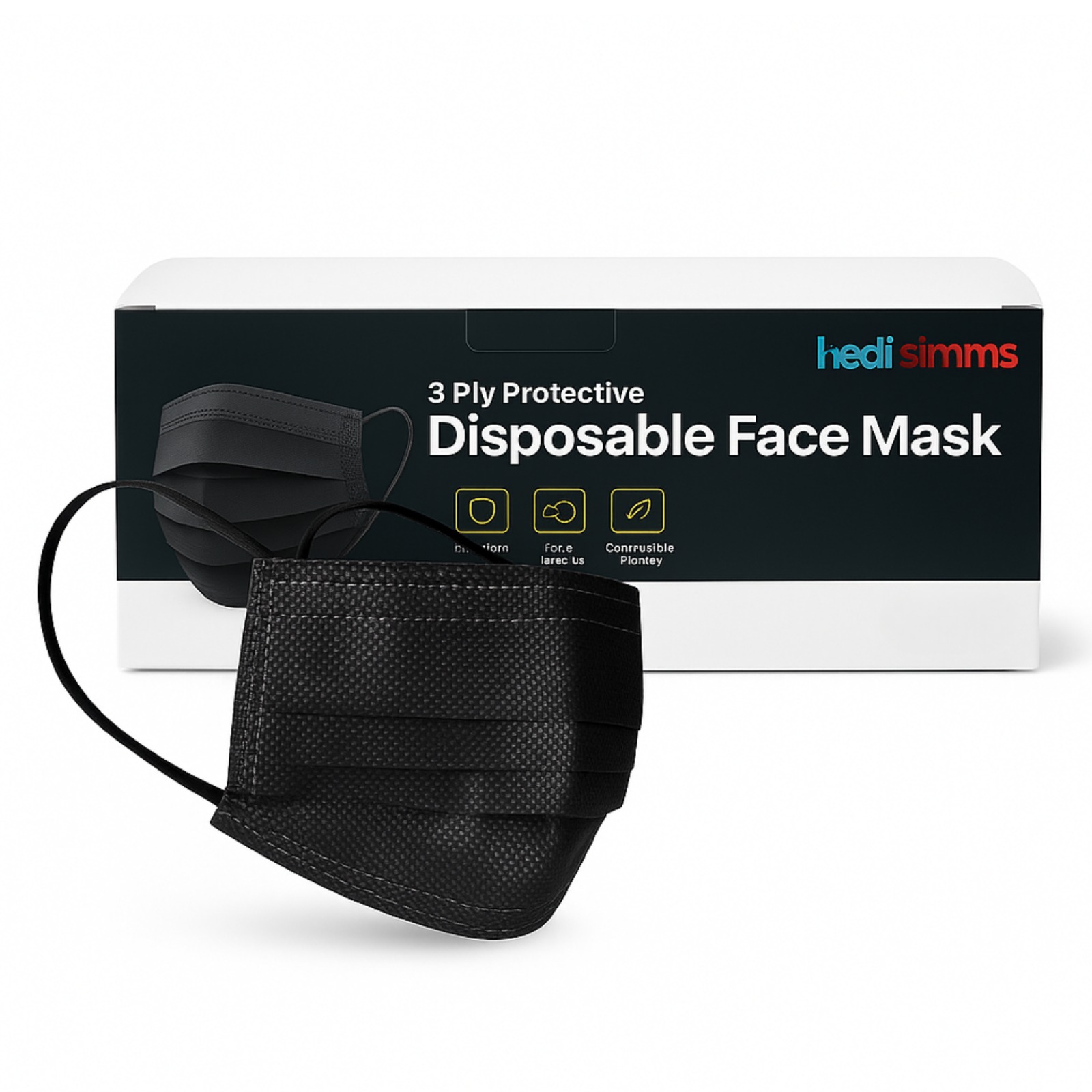 Foto 9 pulgar | Mascarillas Faciales Cubre Bocas Negras Desechables | 3 Capas Con Puente Nasal Y Elásticos Suaves | Protección