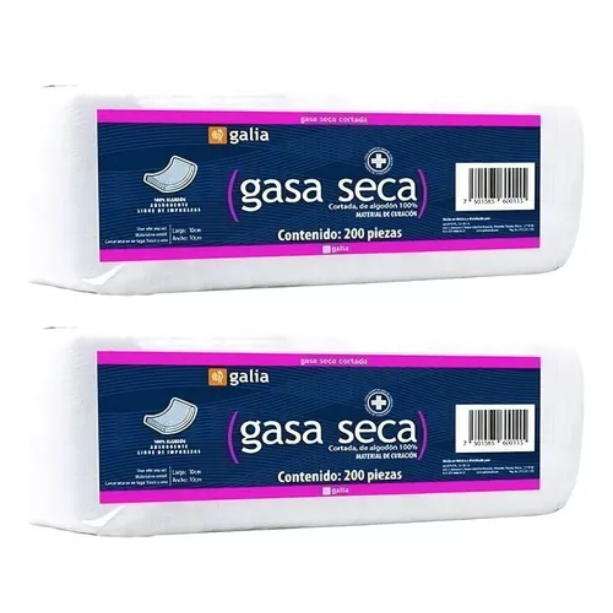 Gasas de algodón Galia 10 x 10 cm 12 capas tipo VII 2 Paquetes con 200 Piezas $419
