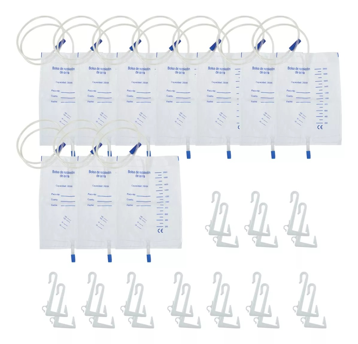 Bolsa Recolectora De Orina De 2000 Ml Para Cama - 10 Piezas