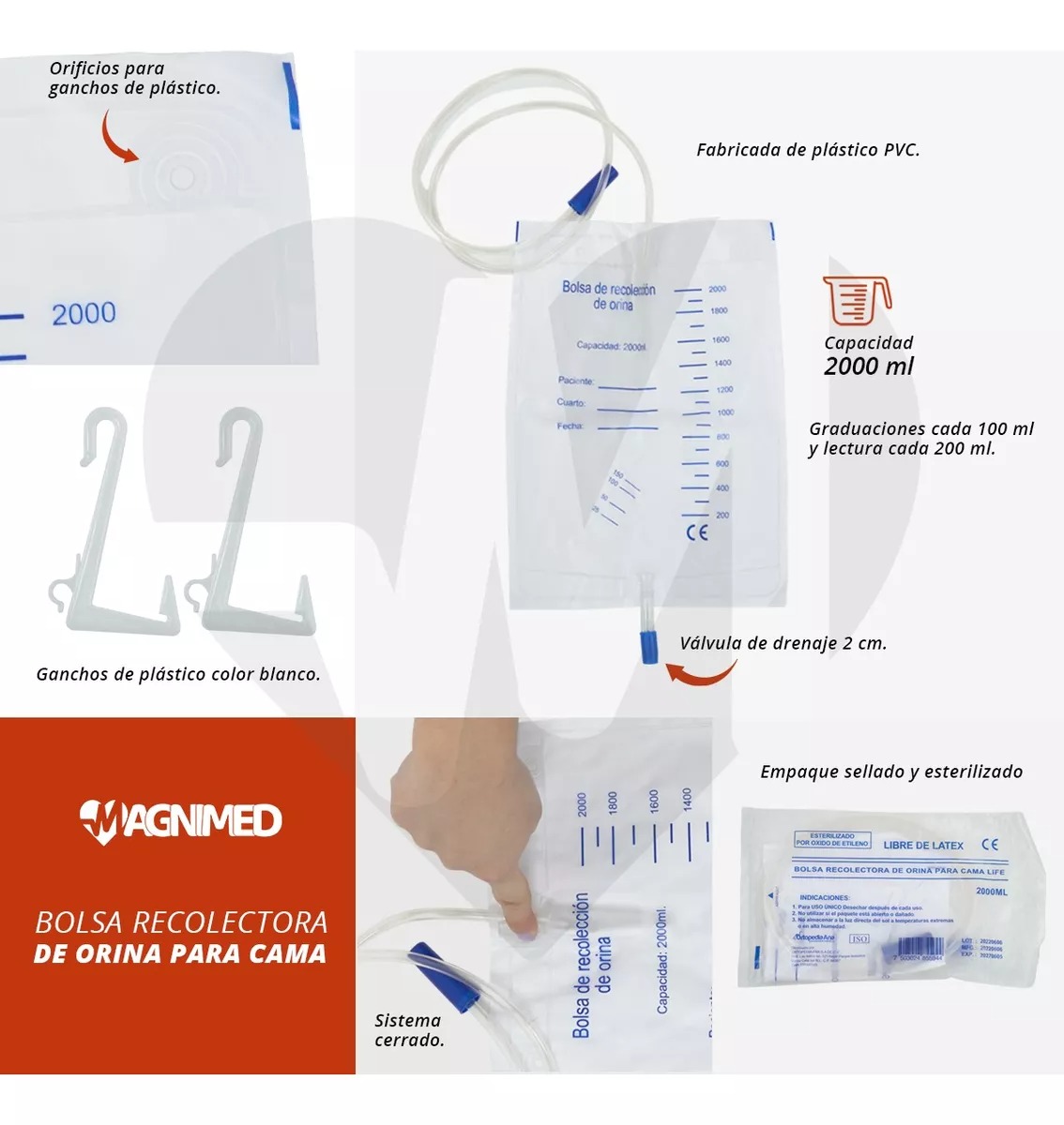 Foto 9 pulgar | Bolsa Recolectora De Orina De 2000 Ml Para Cama - 10 Piezas