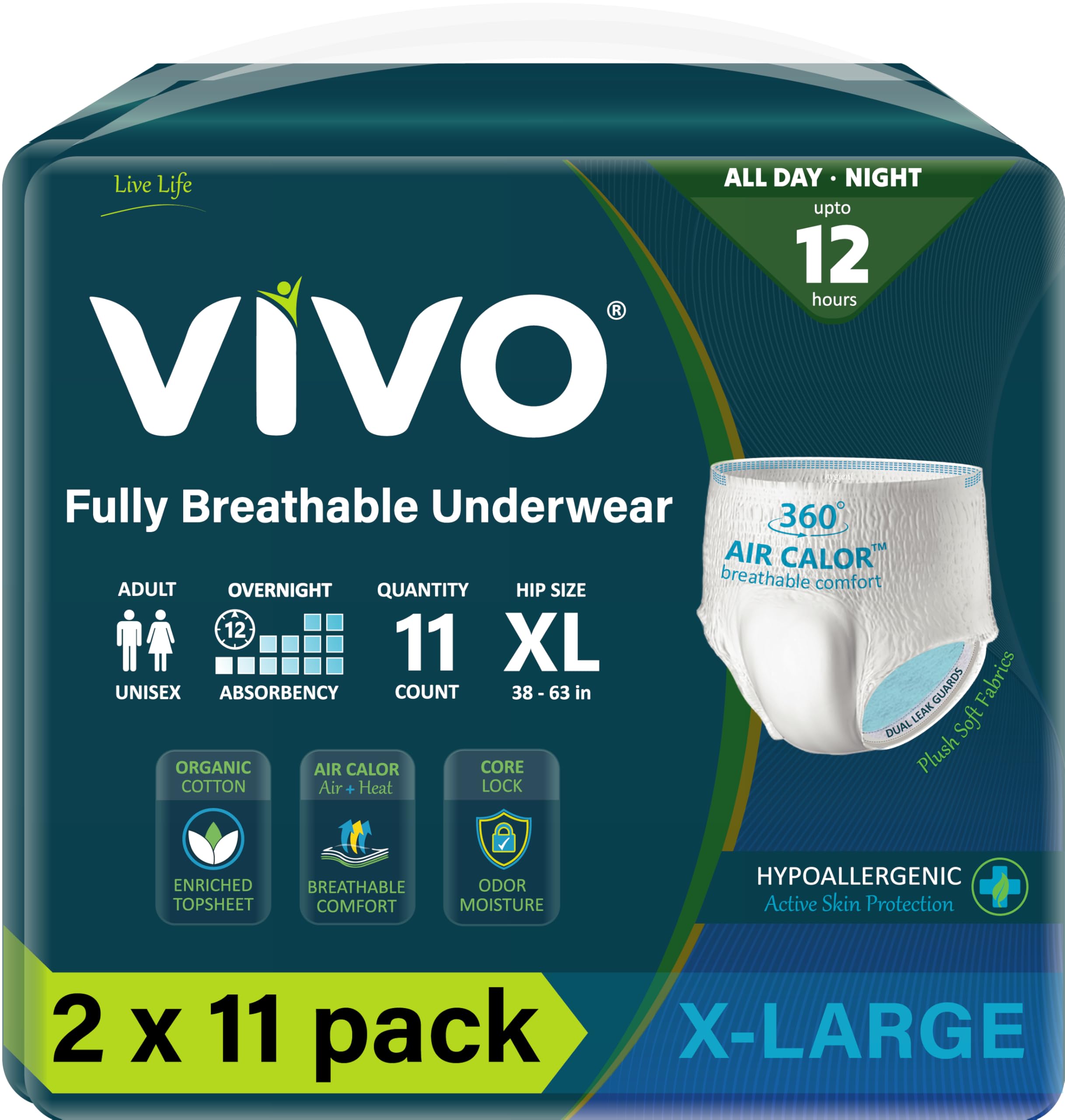 Foto 7 | Ropa Interior Para Pullup Para Incontinencia Vivo, Algodón Orgánico, Talla Xl - Venta Internacional.