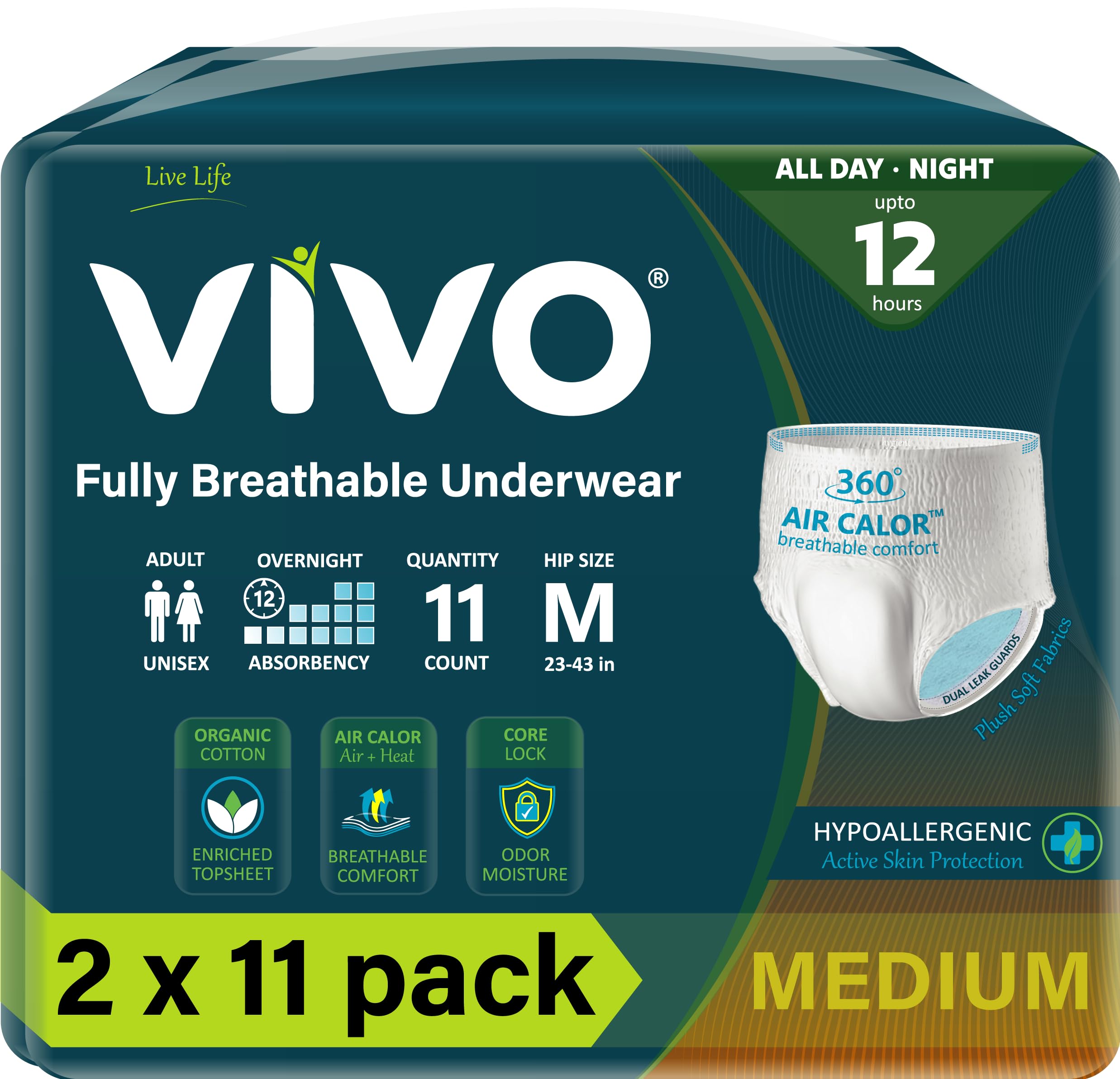 Foto 7 | Ropa Interior Para Pullup Para Incontinencia Vivo, Algodón Orgánico, Tamaño Mediano - Venta Internacional.