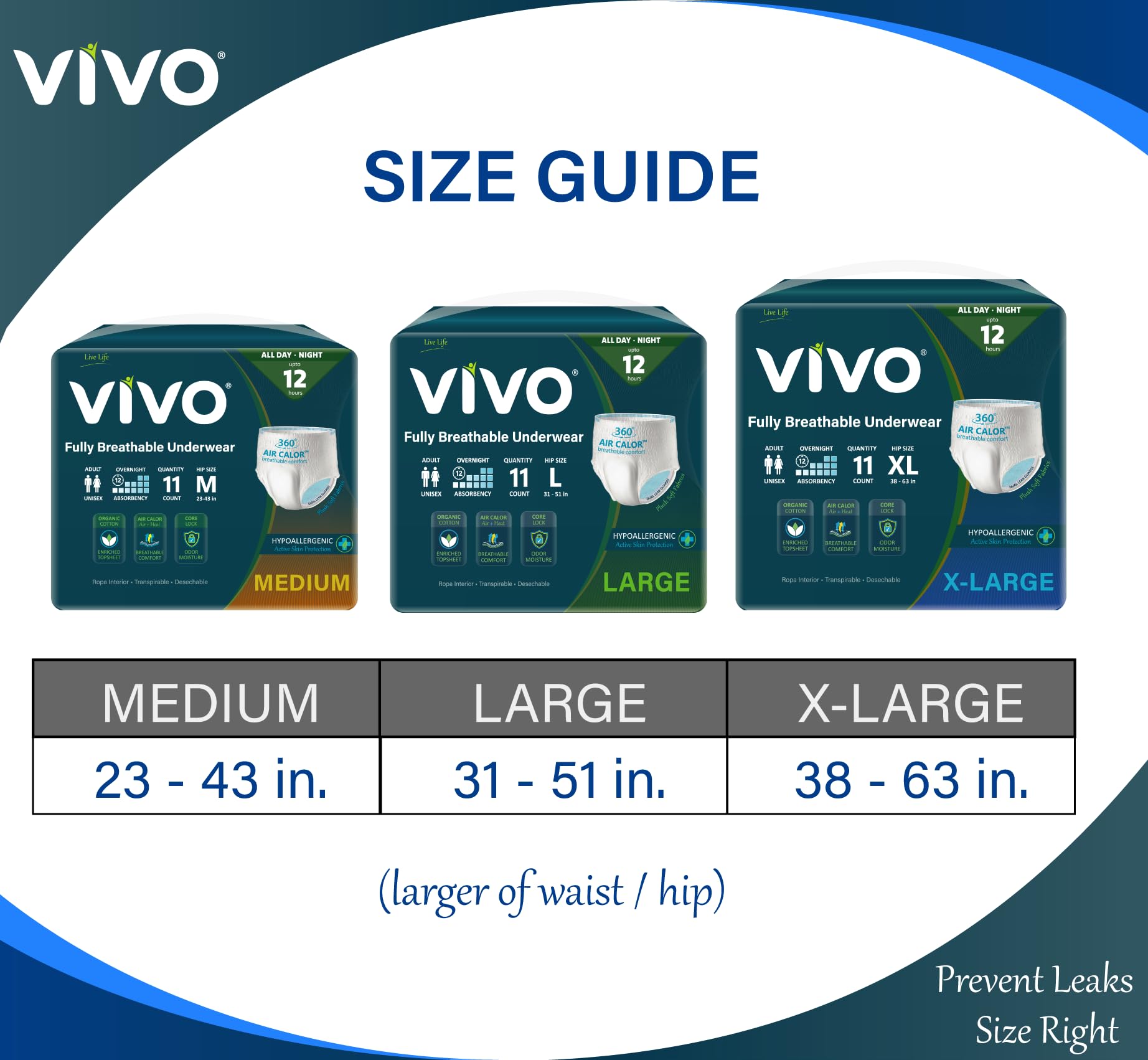 Foto 5 | Ropa Interior Para Pullup Para Incontinencia Vivo, Algodón Orgánico, Tamaño Mediano - Venta Internacional.