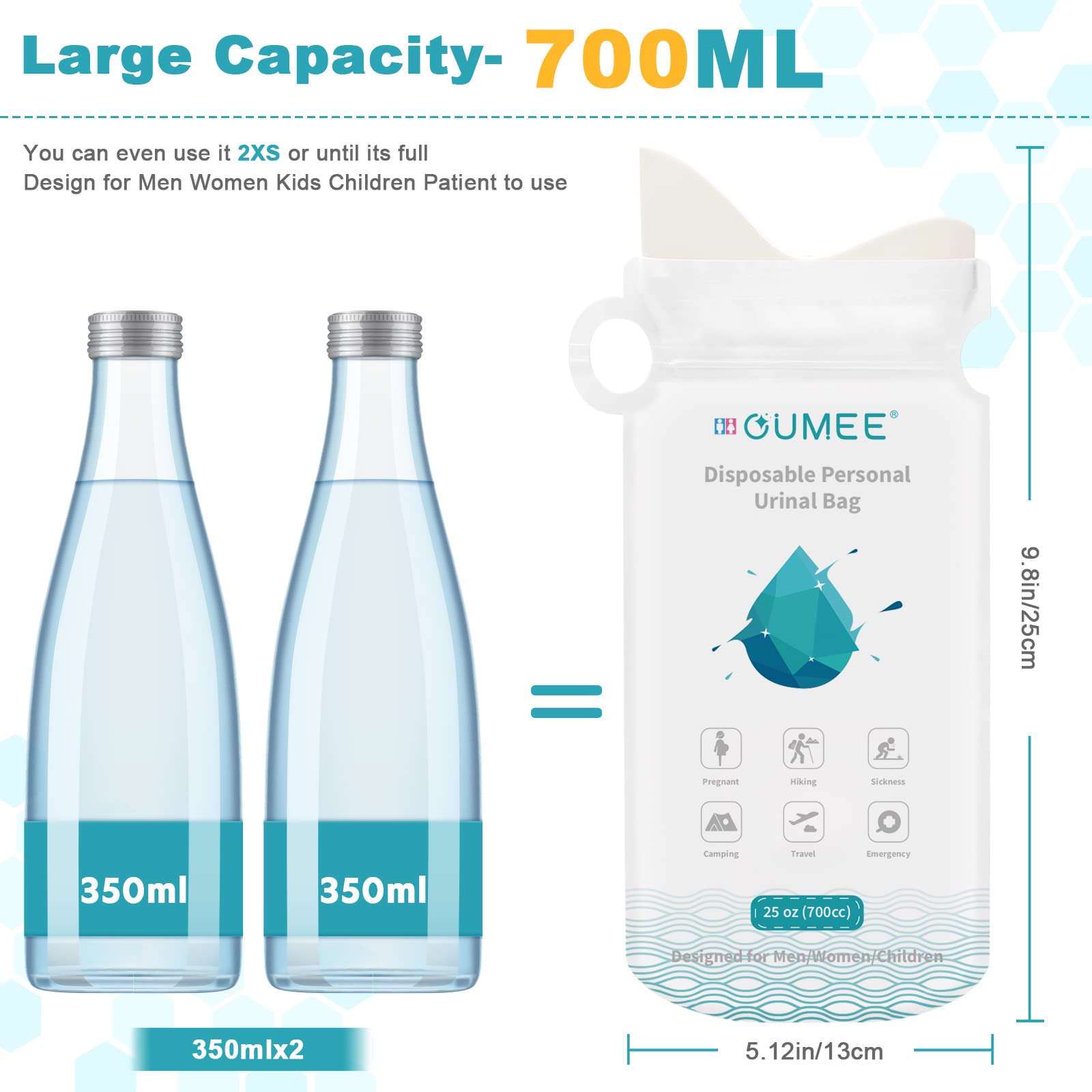 Foto 4 pulgar | Bolsas Para Orinar Desechables De Emergencia Oumee, De 700 Ml, Para Acampar, Para Orinar, Unisex, Bo - Venta Internac