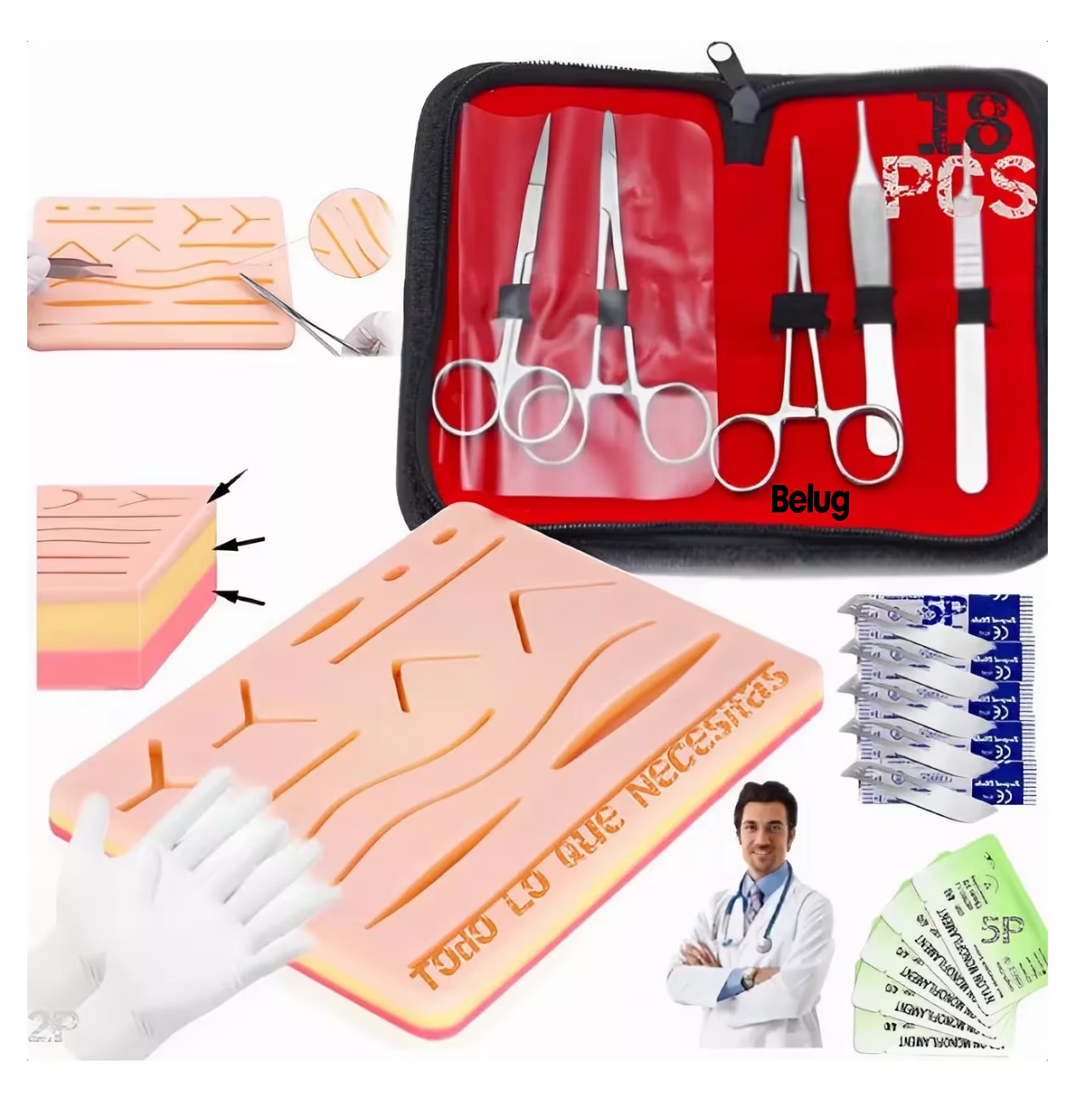 Foto 1 | Kit De Sutura Equipo De Sutura Pad Suturas Quirurgicas  Belug18 Pzs Estuche Rojo