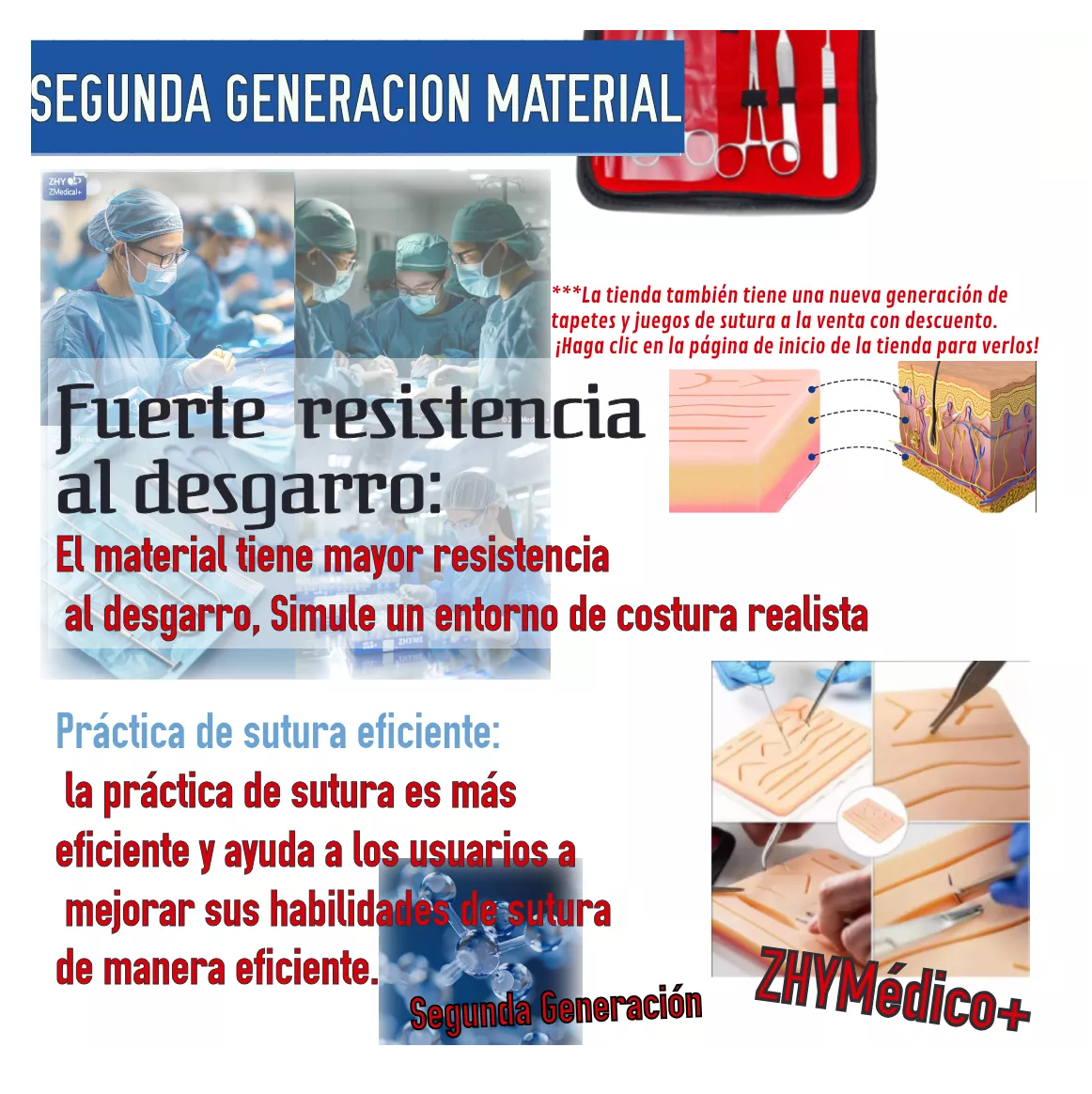 Foto 3 pulgar | Kit De Sutura Equipo De Sutura Pad Suturas Quirurgicas  Belug18 Pzs Estuche Rojo
