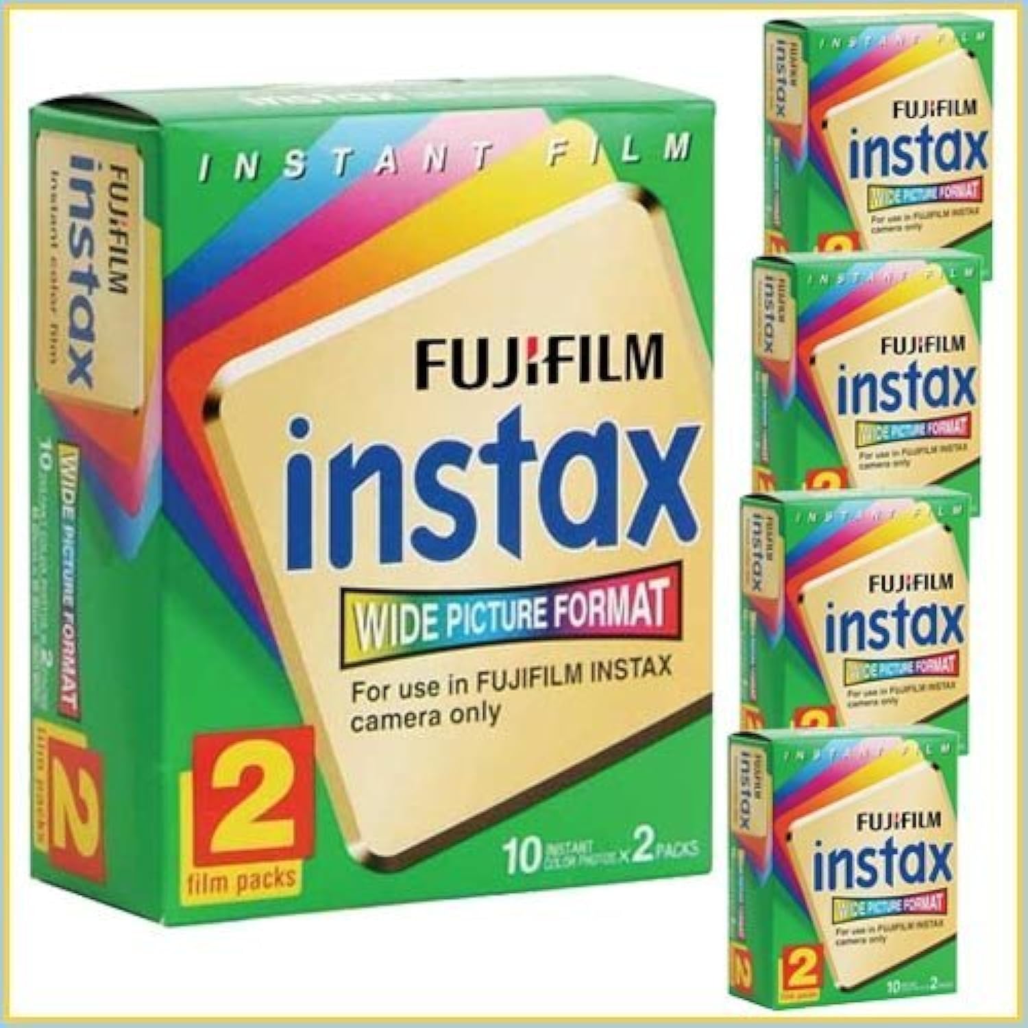 Película Instantánea Fujifilm Instax Wide, 10 Exposiciones X 5 Paquetes Individuales - Venta Internacional.