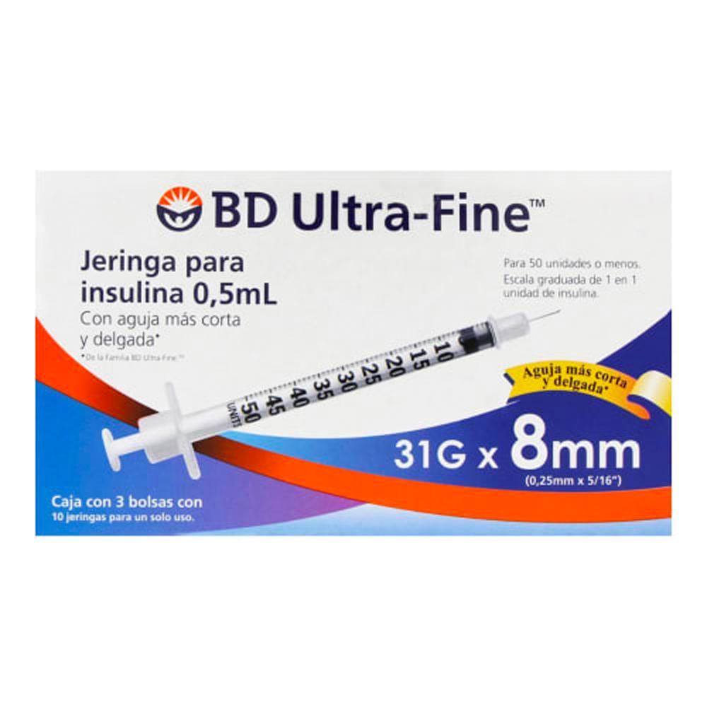 Foto 2 pulgar | Jeringa para Insulina Bd Ultra Fine 0.5 ml con Aguja 31g x 8 mm 10 Piezas