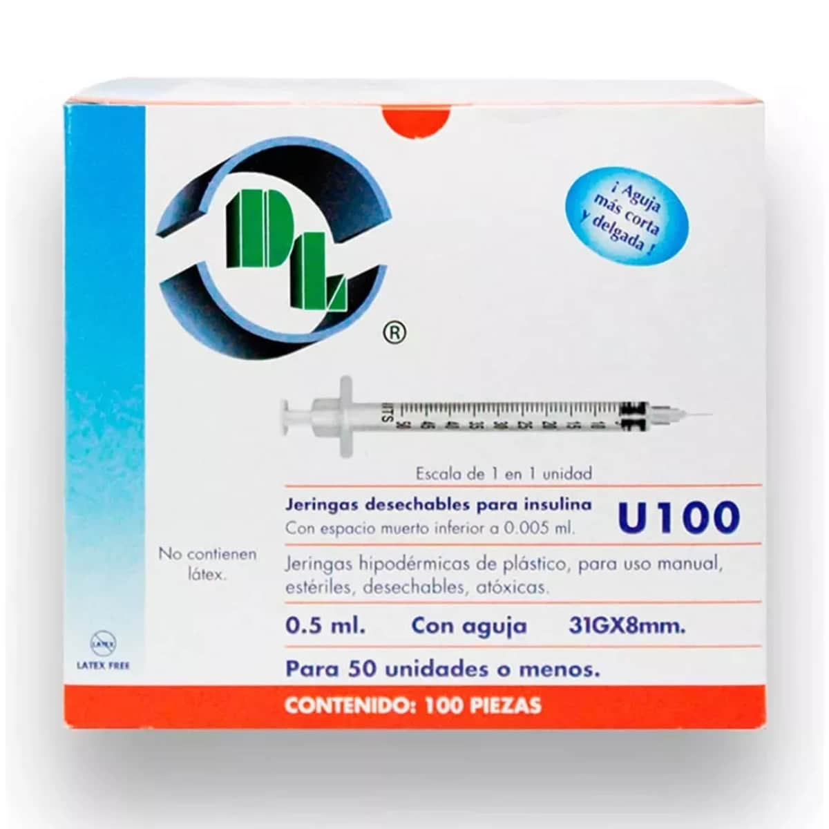 Jeringa de Insulina Dentilab 0.5 ml c/ Aguja 31gx8 100 Piezas $439