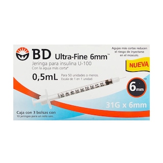 Foto 1 | Jeringa para Insulina Bd Ultra Fine 0.5 ml 31x6mm 30 Piezas