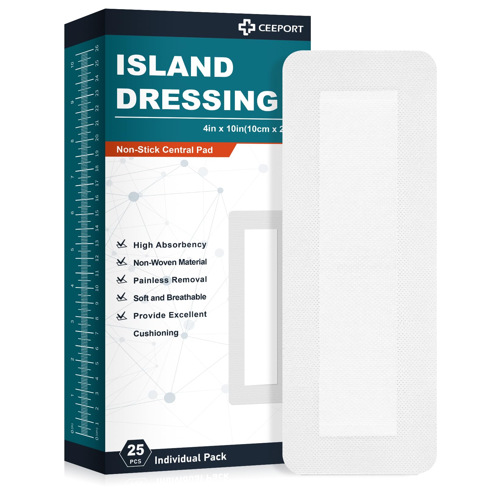 Foto 2 pulgar | Gasa Con Borde Island Dressing Creeport, 10 X 25 Cm, 25 Unidades - Venta Internacional.