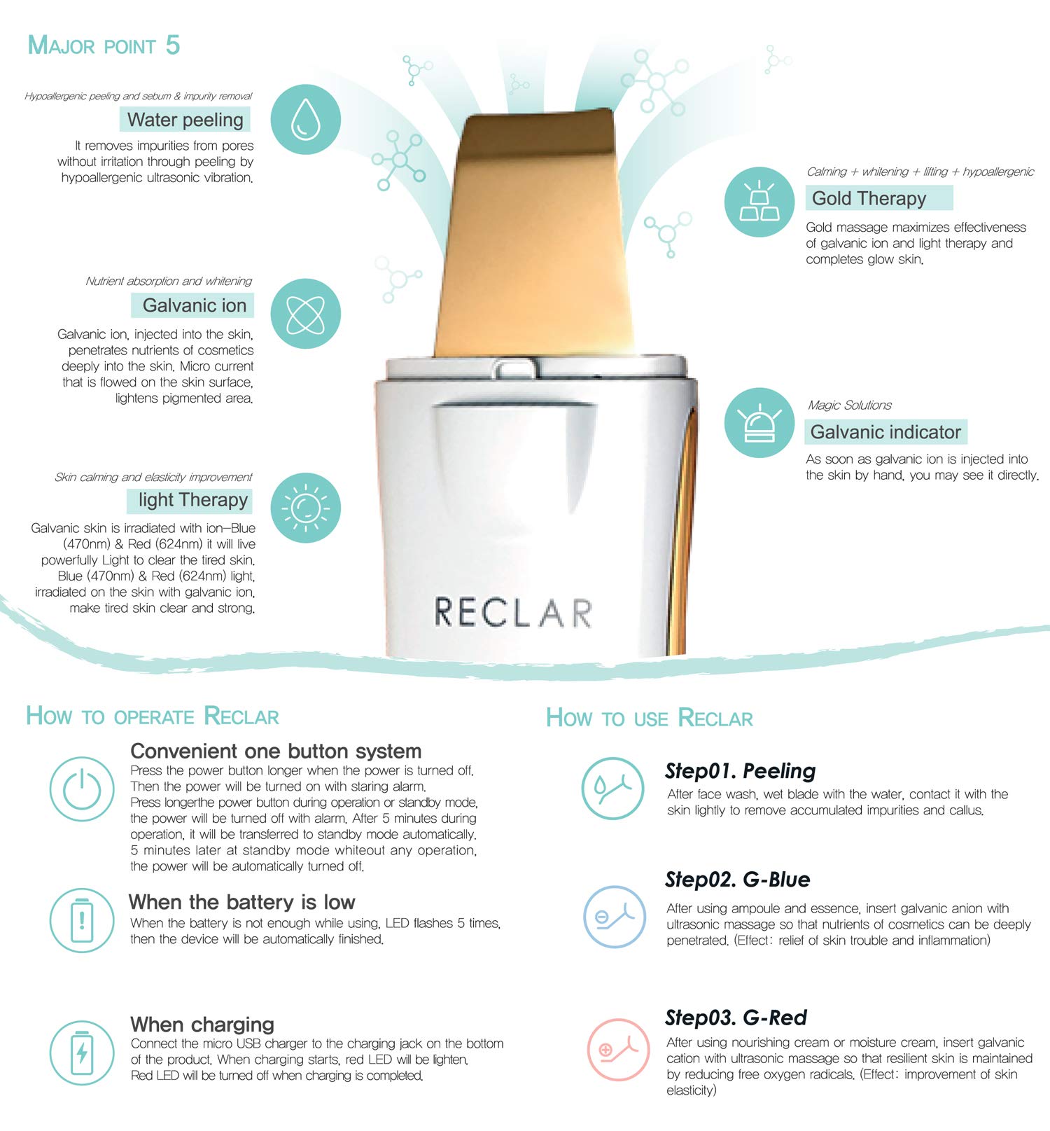 Foto 5 | Dispositivo Facial Antienvejecimiento Para El Cuidado De La Piel Con Exfoliación Con Agua Reclar Gold - Venta Inter