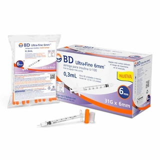 Foto 1 | Jeringa para Insulina BD Ultra Fine 0.3 ml 31g x 6mm 30 Piezas
