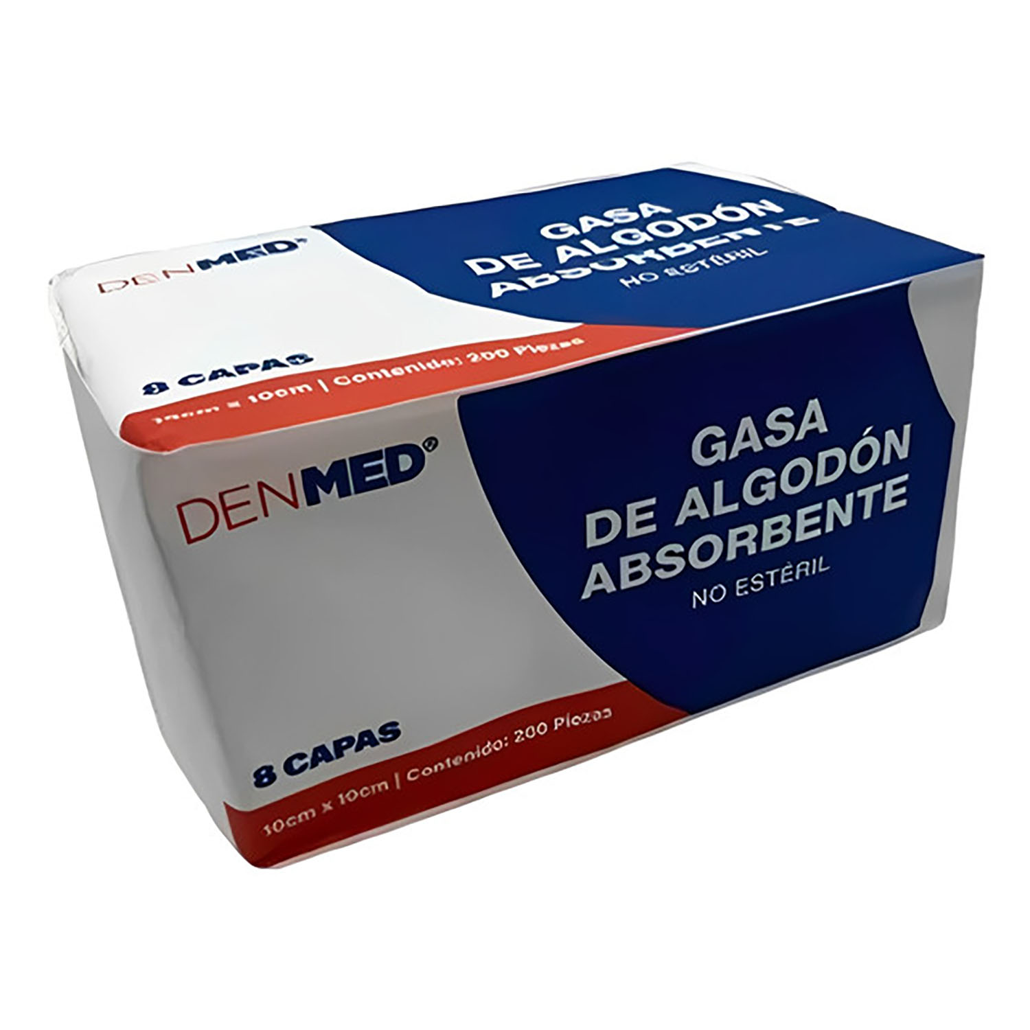 Foto 2 | Gasa No Esteril Algodón Absorbente Caja 200 Pzs 10x10 Cm Denmed