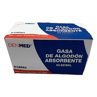 Foto 3 | Gasa No Esteril Algodón Absorbente Caja 200 Pzs 10x10 Cm Denmed