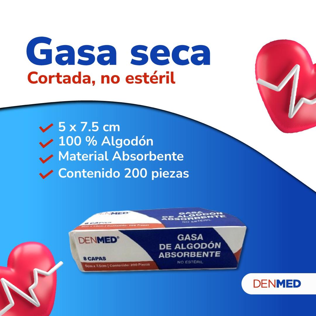 Foto 5 pulgar | Gasa No Esteril Algodón Absorbente Caja 200 Pzs 5x7.5 Cm Denmed