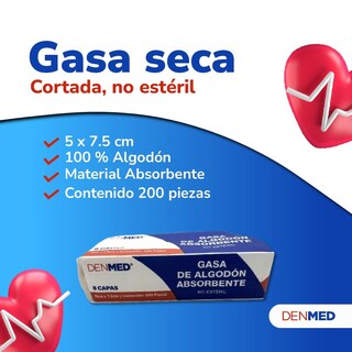 Foto 4 | Gasa No Esteril Algodón Absorbente Caja 200 Pzs 5x7.5 Cm Denmed