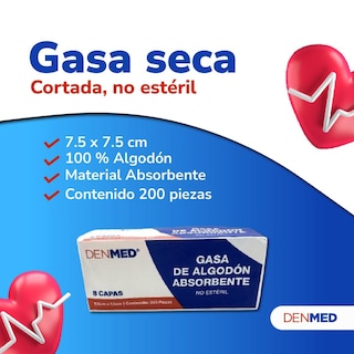 Foto 5 | Gasa No Esteril Algodón Absorbente Caja 200 Pzs 5x7.5 Cm Denmed