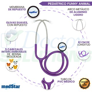 Foto 3 | Estetoscopio Pediátrico MedStar 30E Púrpura de 1 Campana Funny Animal