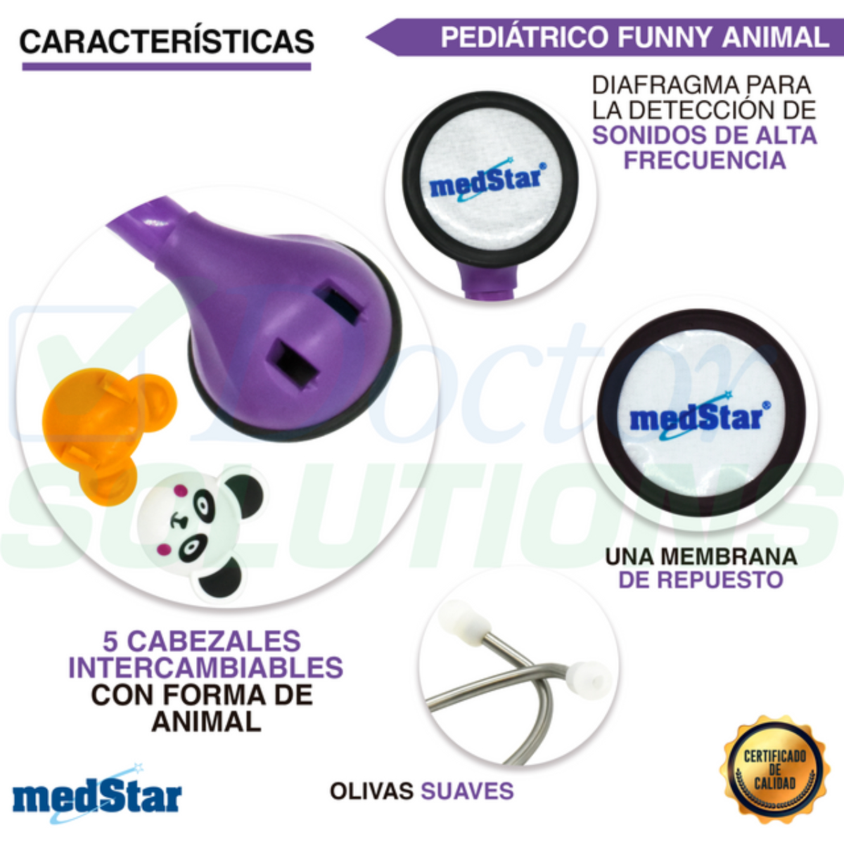 Foto 5 pulgar | Estetoscopio Pediátrico MedStar 30E Púrpura de 1 Campana Funny Animal