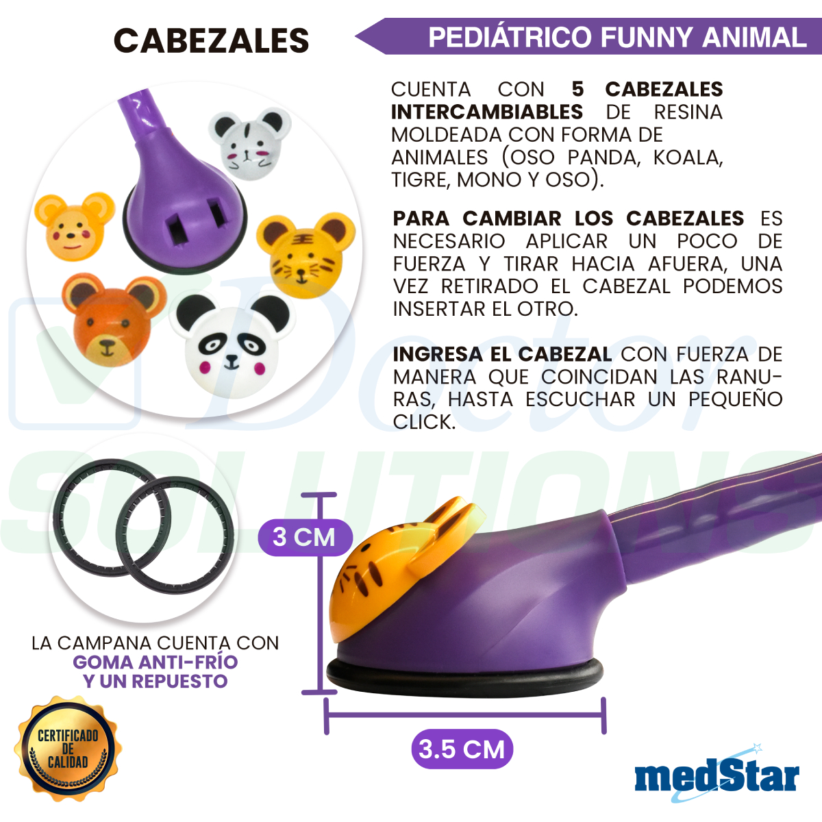 Foto 7 pulgar | Estetoscopio Pediátrico MedStar 30E Púrpura de 1 Campana Funny Animal