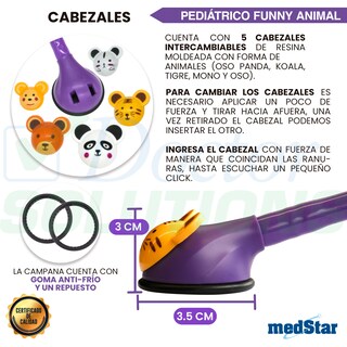 Foto 6 | Estetoscopio Pediátrico MedStar 30E Púrpura de 1 Campana Funny Animal