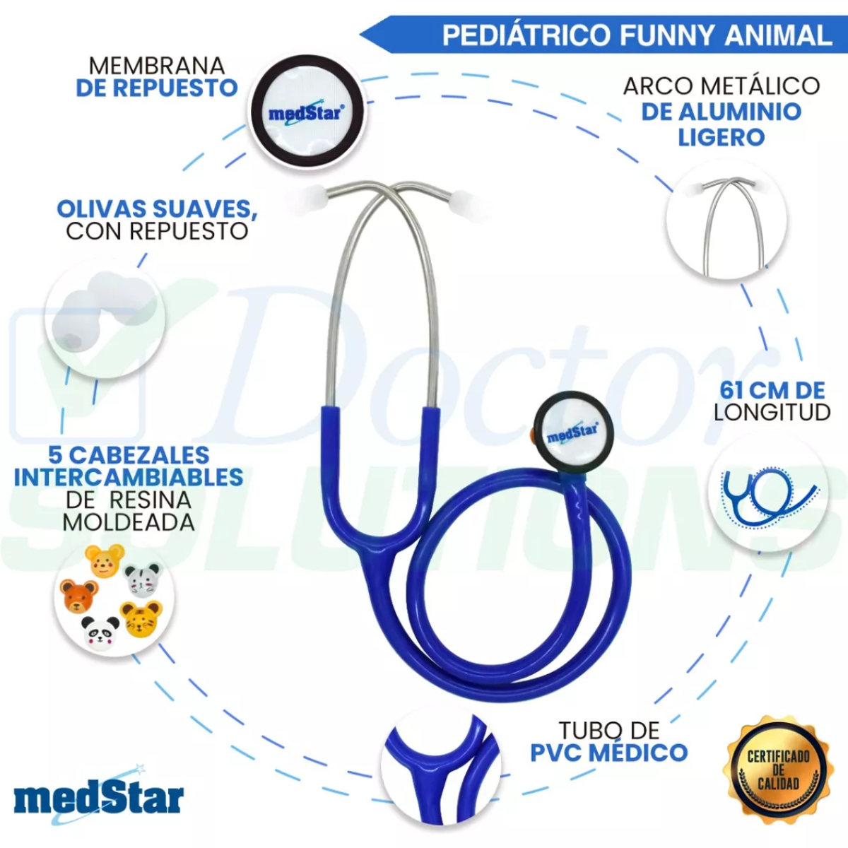 Foto 4 pulgar | Estetoscopio Pediátrico MedStar 30E Azul de 1 Campana Funny Animal