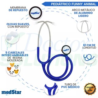 Foto 3 | Estetoscopio Pediátrico MedStar 30E Azul de 1 Campana Funny Animal