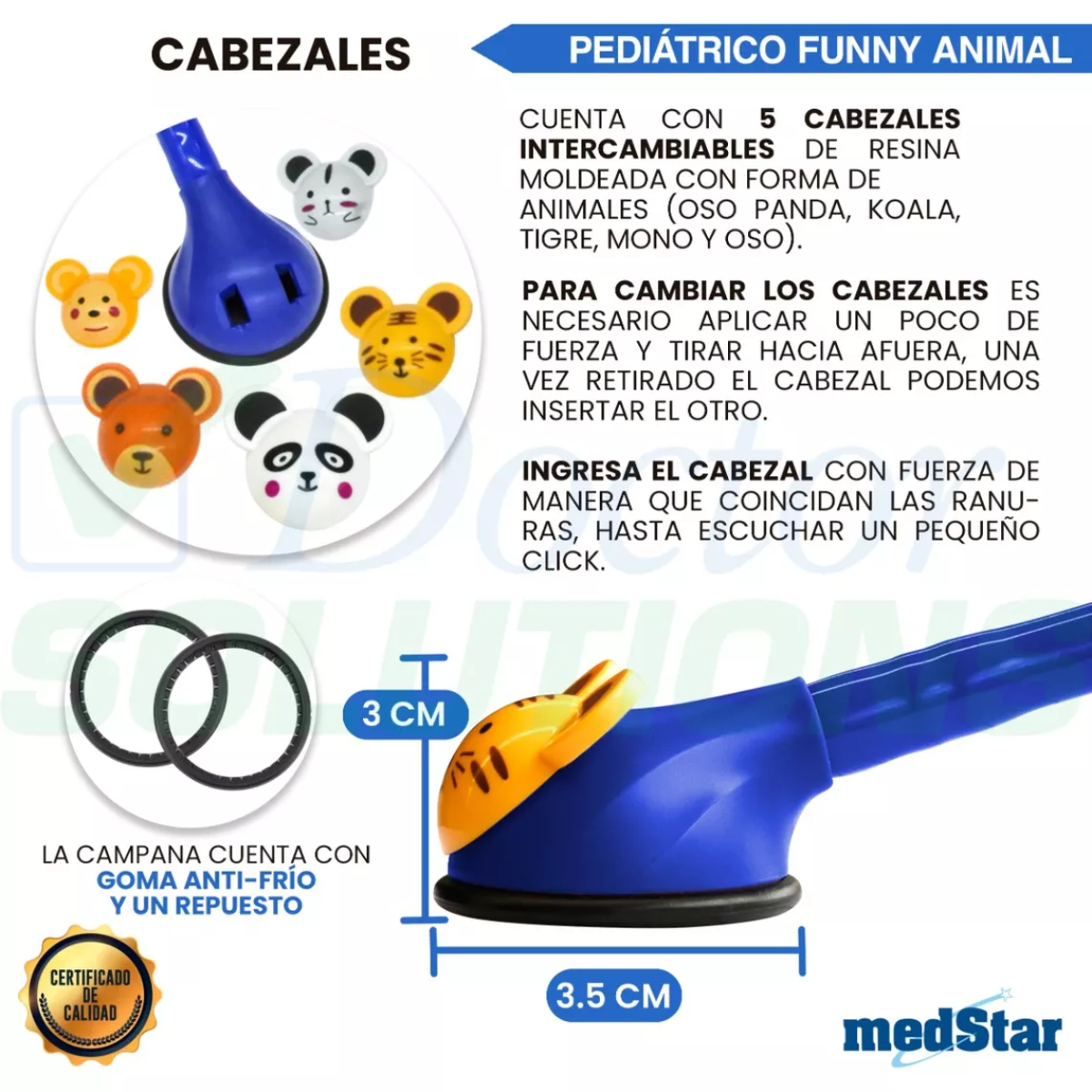 Foto 5 pulgar | Estetoscopio Pediátrico MedStar 30E Azul de 1 Campana Funny Animal