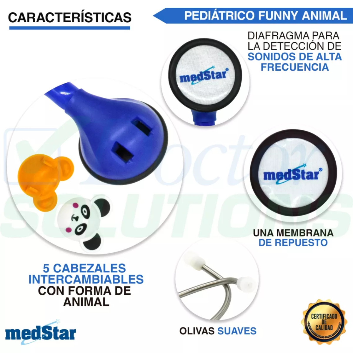 Foto 6 pulgar | Estetoscopio Pediátrico MedStar 30E Azul de 1 Campana Funny Animal
