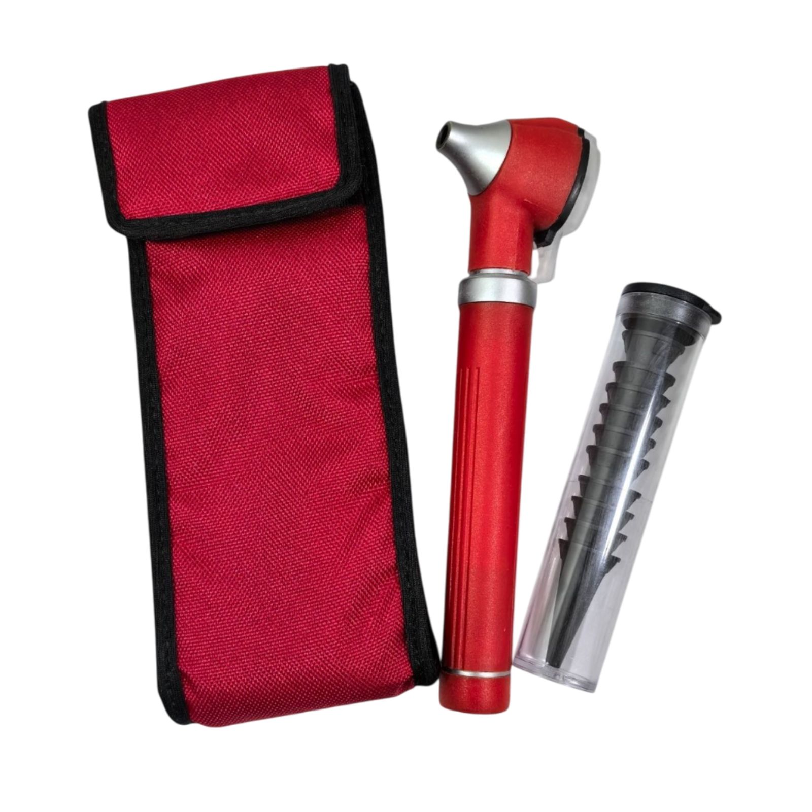 Foto 2 pulgar | Otoscopio Medico Con Luz Led Y Fibra Optica Con Estuche Rojo