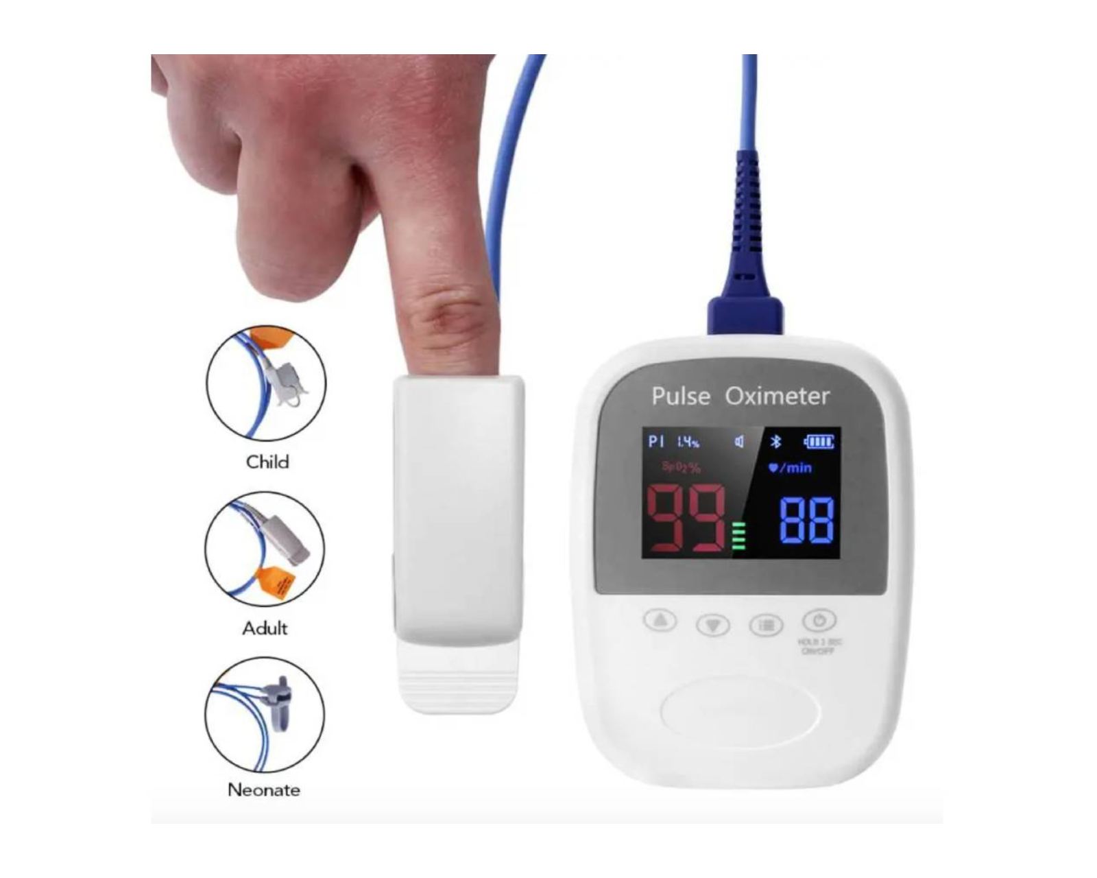 Foto 3 pulgar | Oxímetro de Pulso Led Berry Bm1000A color Blanco con 3 Sensores para Adulto uso Pediátrico y Neonatal