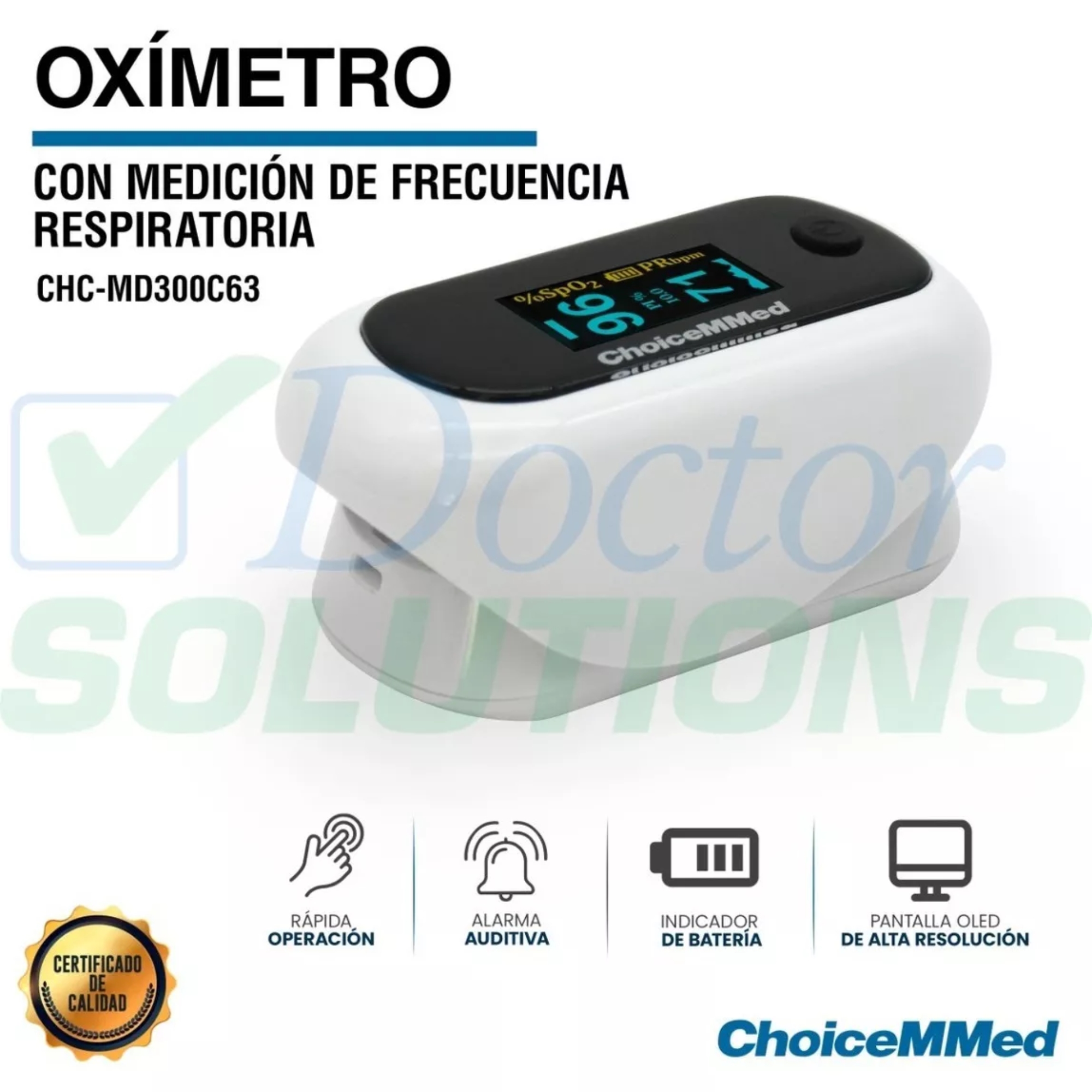 Foto 6 pulgar | Oxímetro de Pulso Choicemmed Md300c63 Medición de Frecuencia Respiratoria