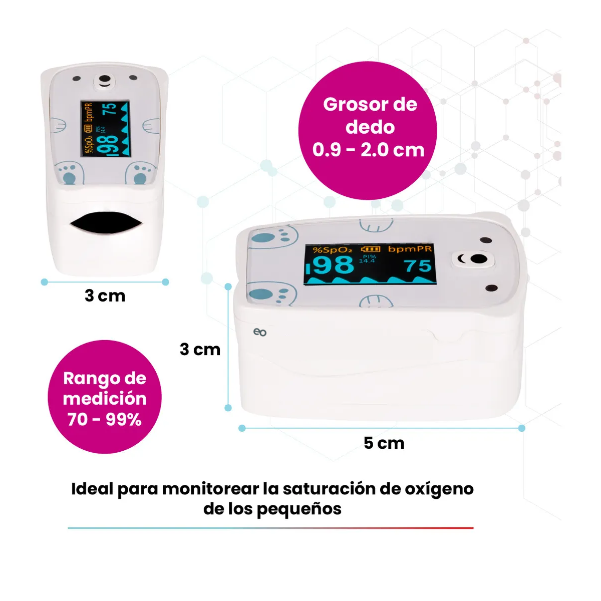 Foto 3 pulgar | Oxímetro De Pulso Pediátrico Eo Safe Imports Esi-20062 Blanco
