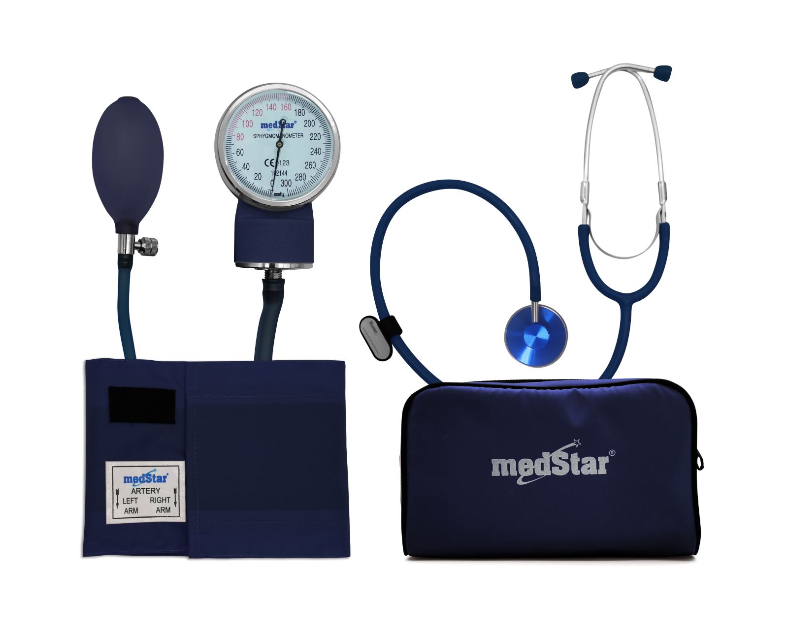 Baumanómetro Aneroide Medstar color Azul Kit con Estetoscopio de una Campana