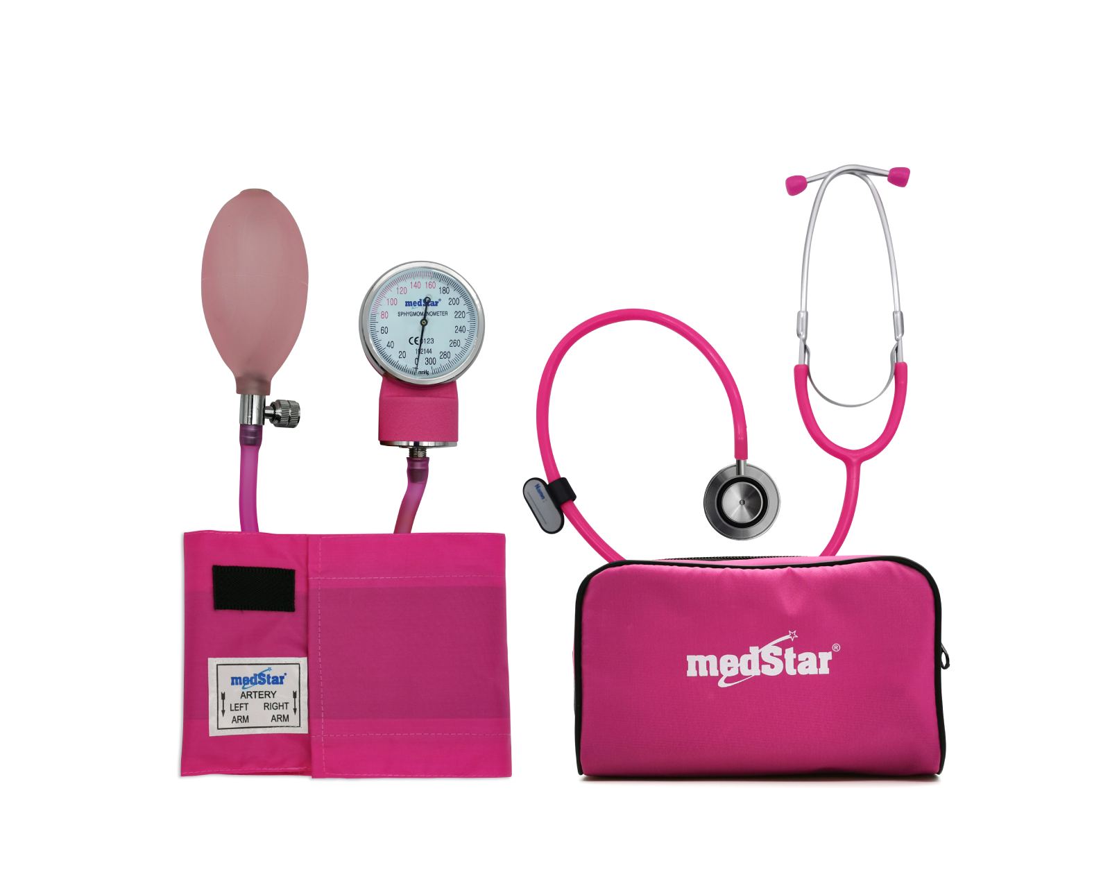 Foto 2 pulgar | Baumanómetro Aneroide Medstar color Rosa Kit con Estetoscopio de Doble Campana