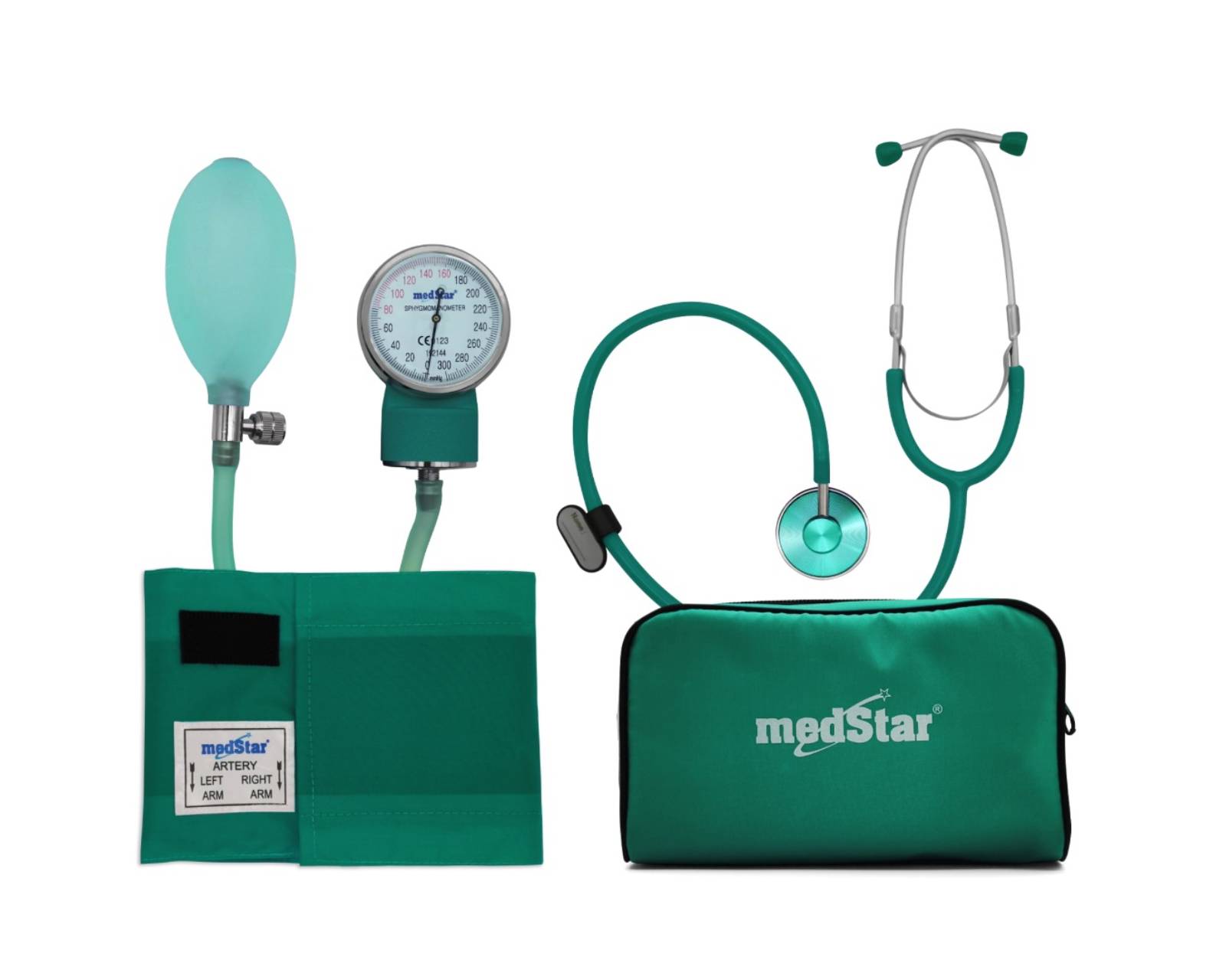 Foto 2 pulgar | Kit de Baumanómetro Aneroide Medstar 50a-f más Estetoscopio de una Campana color Verde
