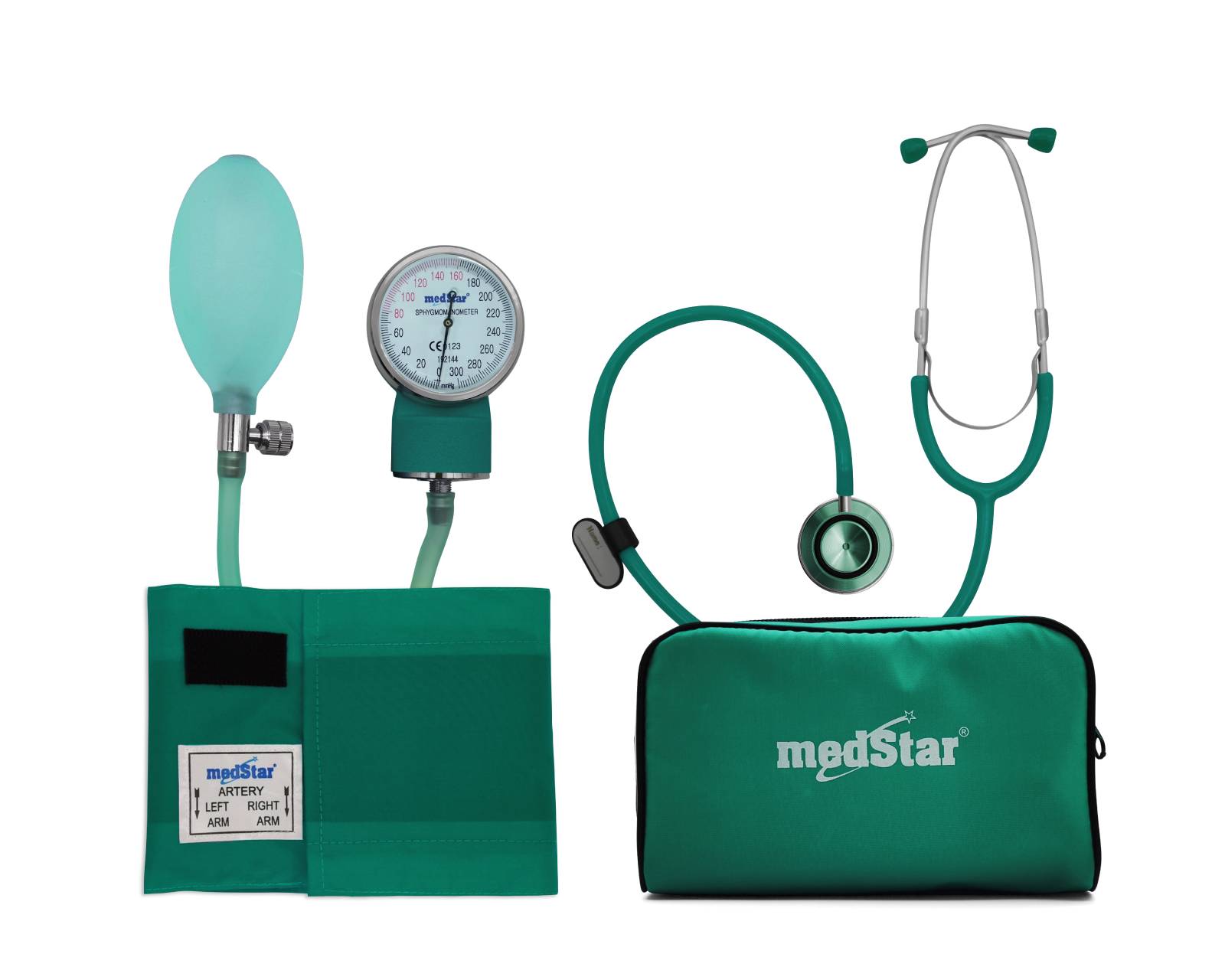 Kit Baumanómetro Aneroide Medstar 50b-f color Verde con Estetoscopio de Doble Campana $509