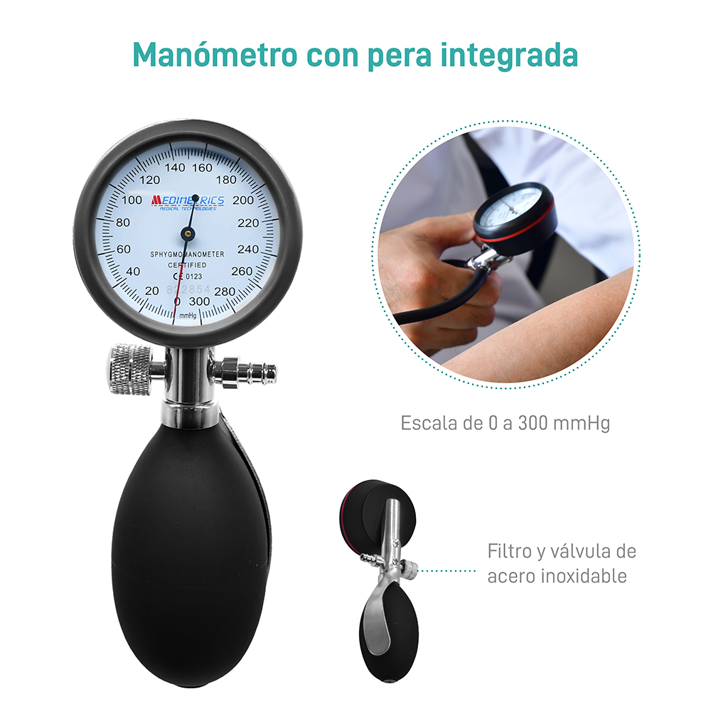 Foto 3 pulgar | Baumanómetro Medimetrics color Negro Manual Aneroide