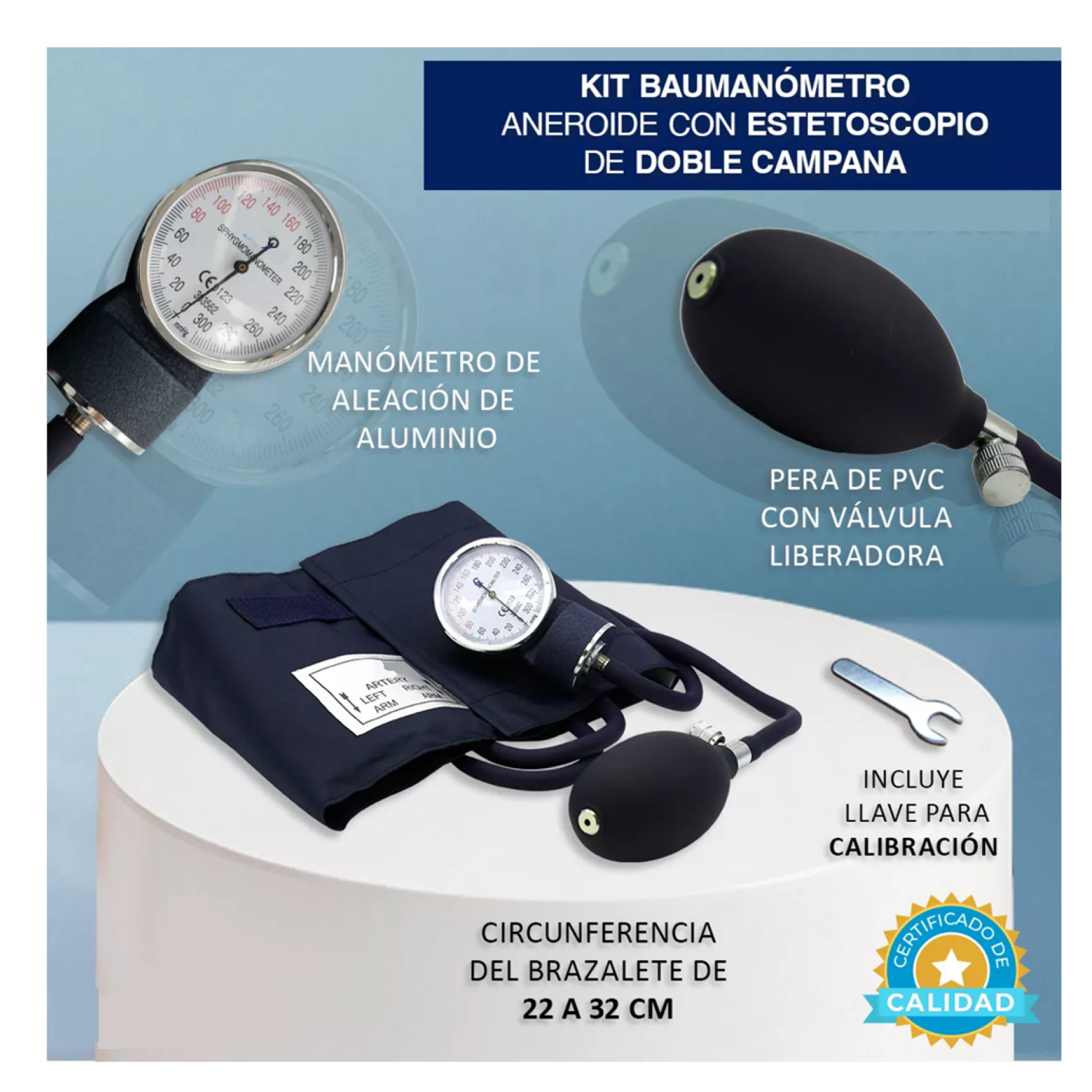 Foto 6 pulgar | Baumanómetro Lab.g Kit Con Estetoscopio De Una Campana Azul