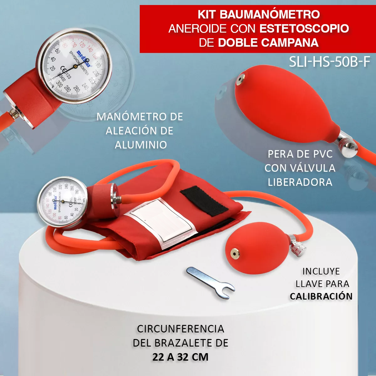 Foto 3 pulgar | Baumanómetro Kit Con Estetoscopio De Una Campana Belug Rojo