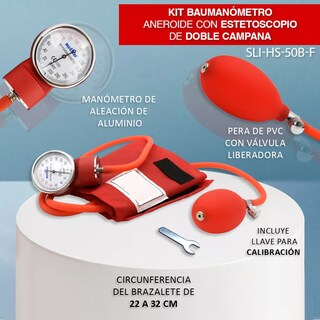 Foto 2 | Baumanómetro Kit Con Estetoscopio De Una Campana Belug Rojo