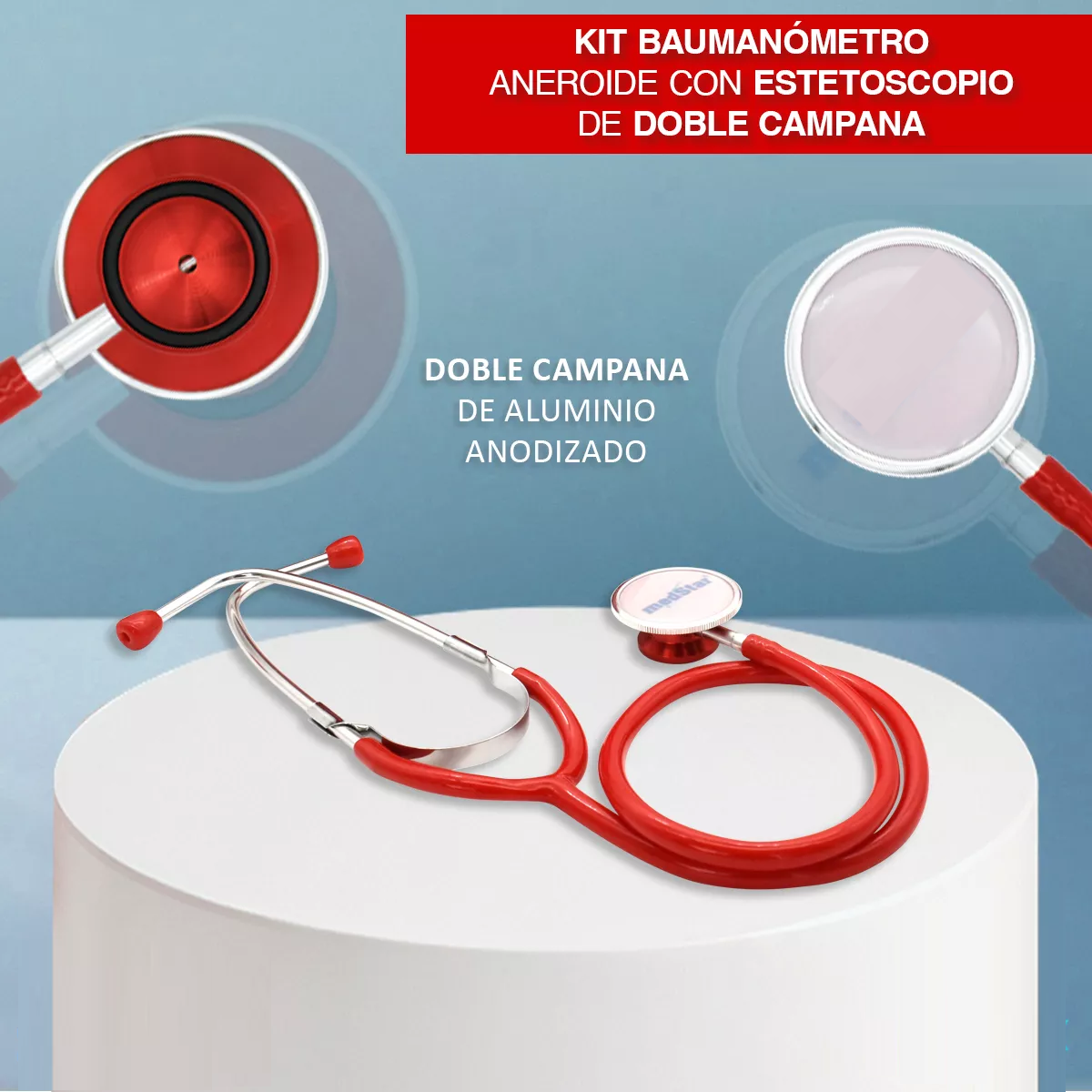 Foto 4 pulgar | Baumanómetro Kit Con Estetoscopio De Una Campana Belug Rojo